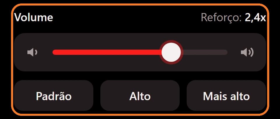 Popup com a seção Volume destacada
